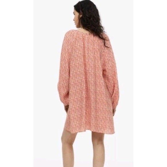H&M Orange White Babydoll Peasant Dress Size XXL Long Sleeve Oversized Short NWT - Picture 2 of 11